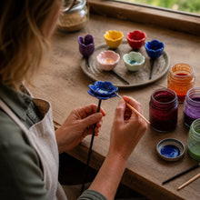 Carica l'immagine nel visualizzatore di Gallery, Abbeveratoi per api fatti a mano a forma di fiore – Ceramica resistente alle intemperie, set (2)