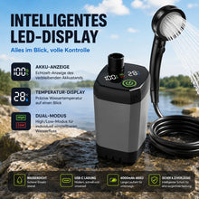 Lade das Bild in den Galerie-Viewer, Tragbare Outdoor-Dusche – Akku-Duschpumpe mit LED-Display, 6000mAh, USB-C