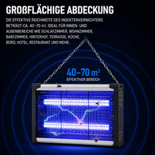Carica l'immagine nel visualizzatore di Gallery, UV-Insektenvernichter – Elektrische Fliegen, Gelsen, Motten, Kakerlaken- & Mückenfalle für Innen und Außen - 30–170 m²