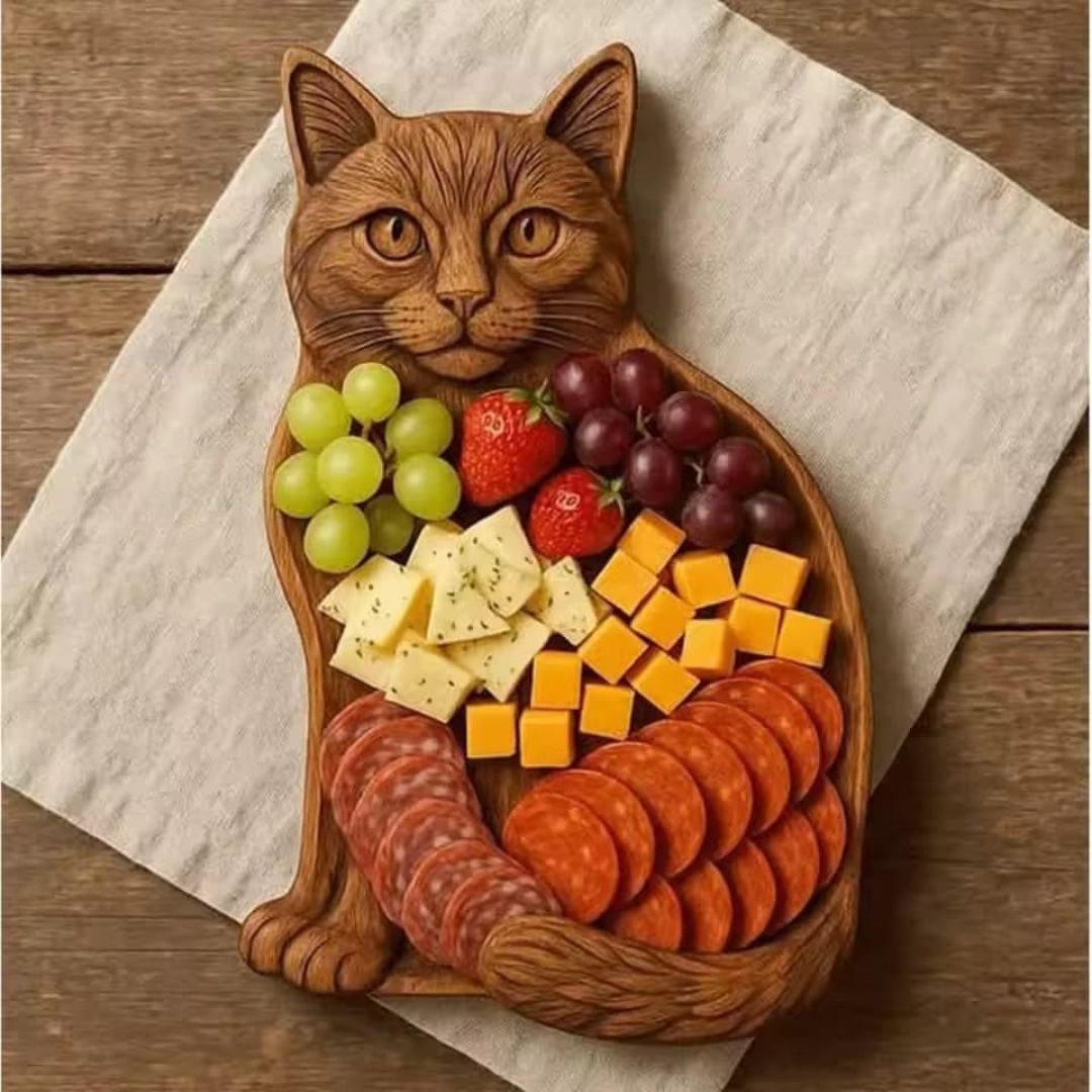 Piatto da portata in legno a forma di gatto