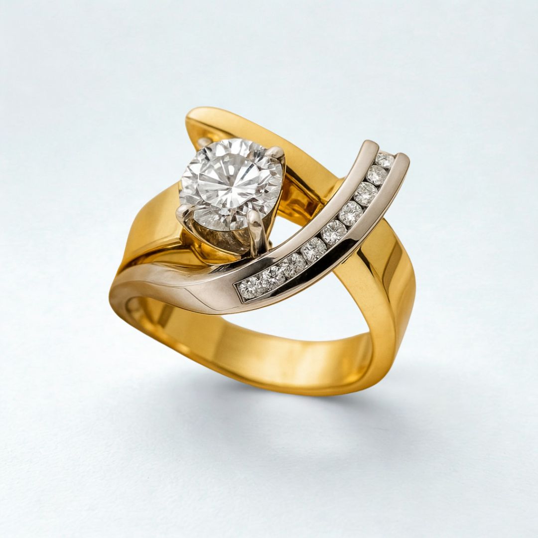 Anello vintage - Oro, argento con brillantezza di zirconi