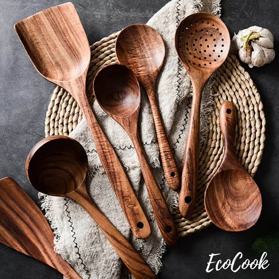 EcoCook | Set di utensili da cucina in teak da 7 pezzi