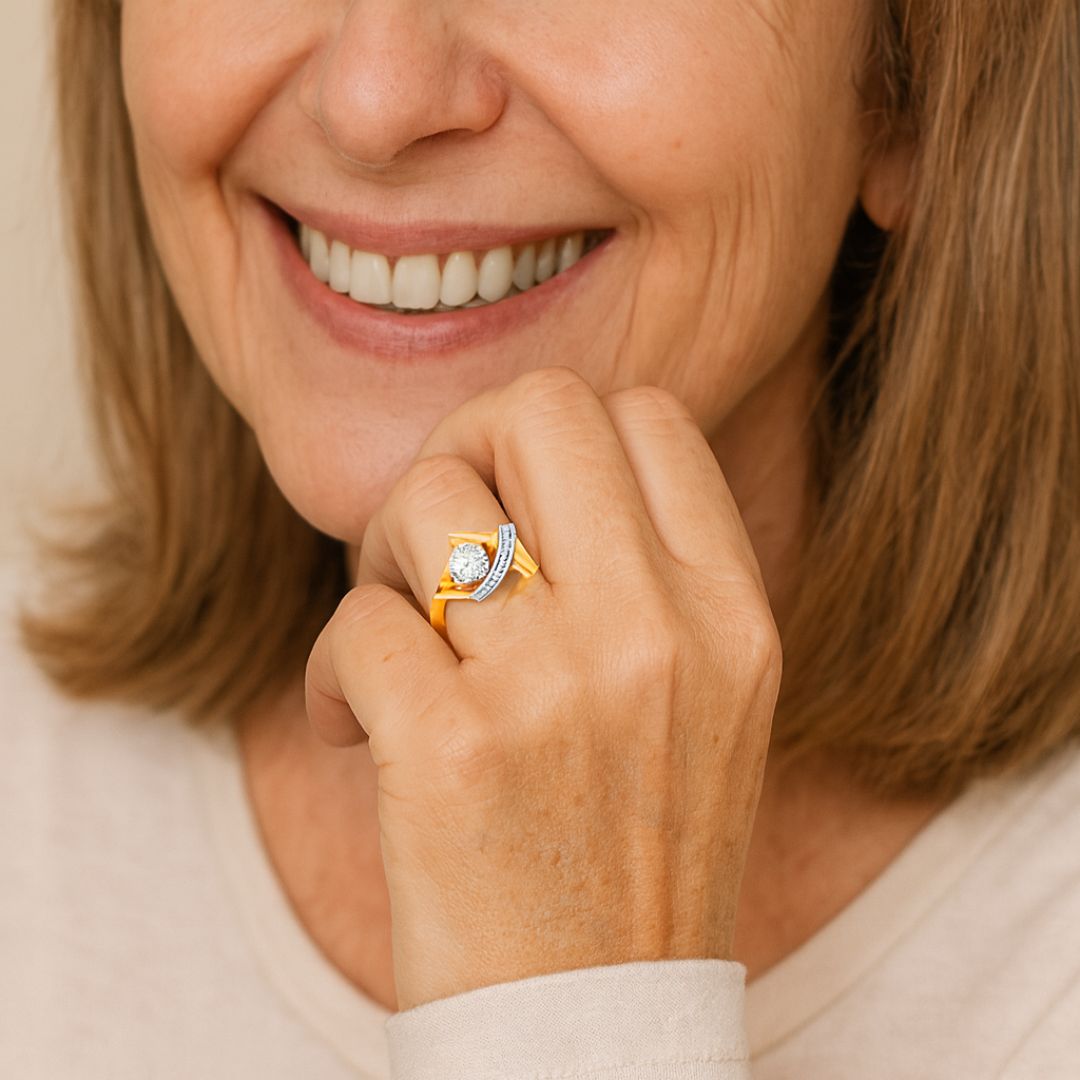 Anello vintage - Oro, argento con brillantezza di zirconi