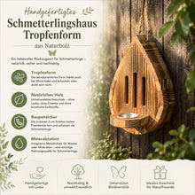 Carica l'immagine nel visualizzatore di Gallery, Casetta per farfalle a forma di goccia, fatta a mano, in legno naturale
