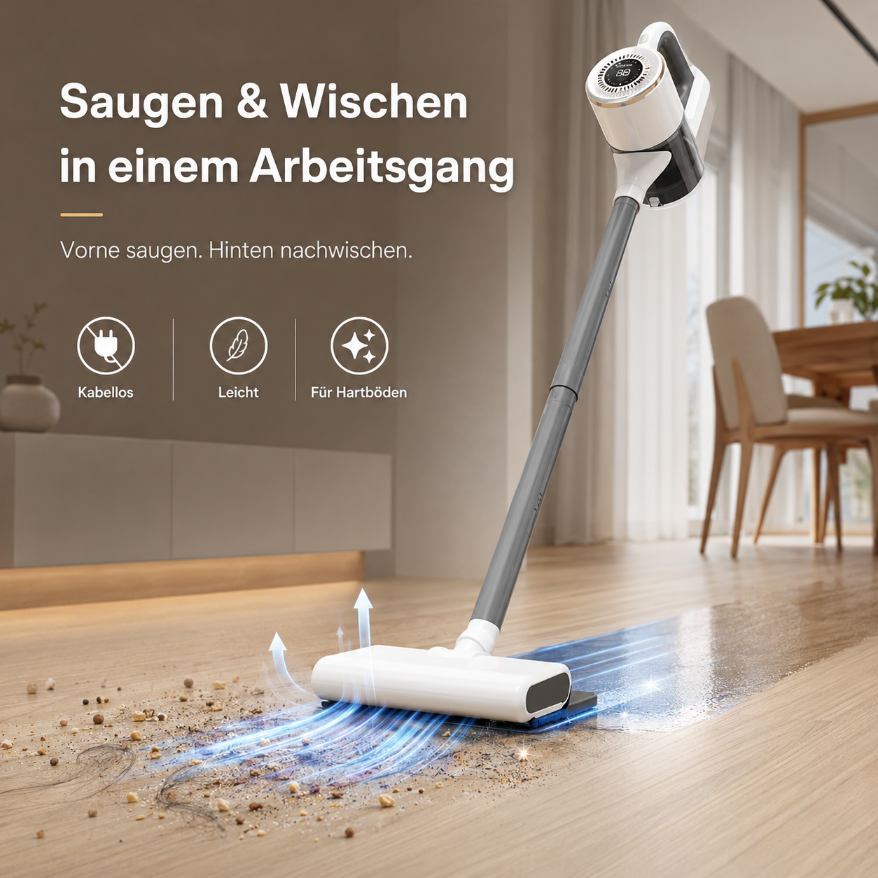 ReinKraft Pro –  Kabelloser 2-in-1 Premium-Akku-Staubsauger starker Zyklon-Saugkraft