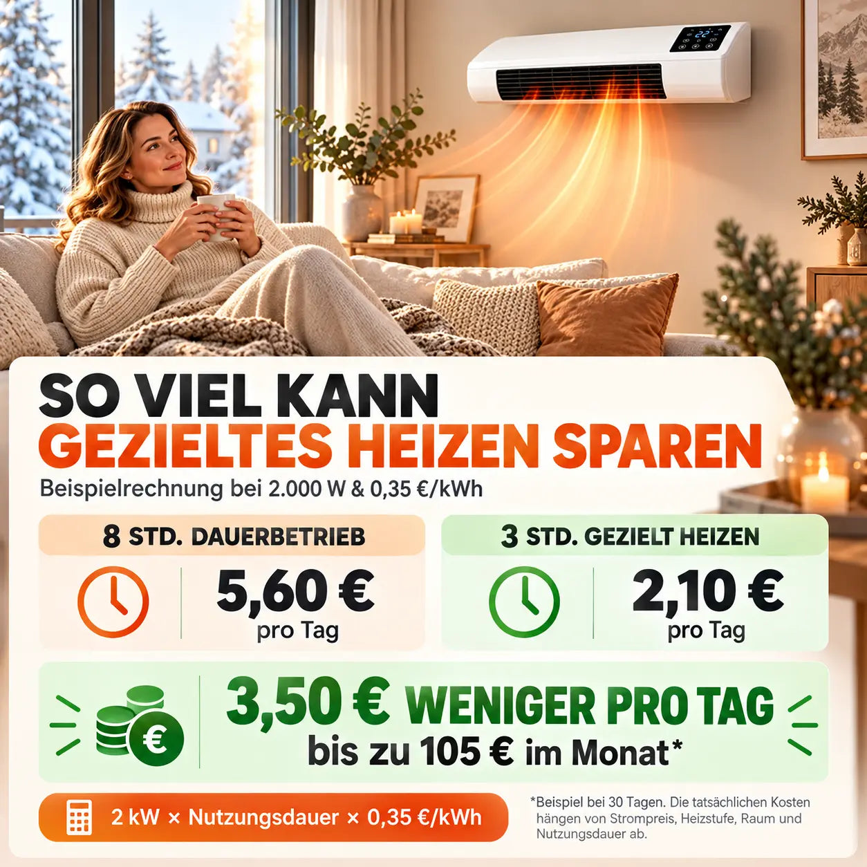 FreiKlima Pro – energiesparende tragbare Komfortheizung mit hoher Heizleistung & Sicherheitssystem ohne Installation | Bis 51 m²