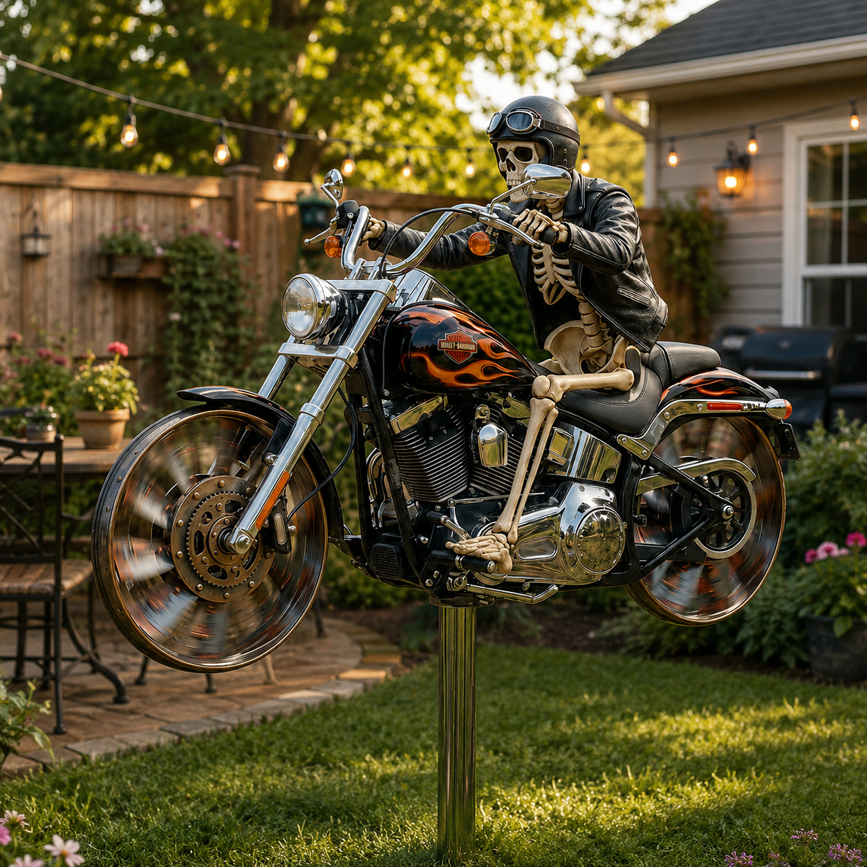 Flammenreiter – Chopper-Windrad - Handgemacht  85 cm