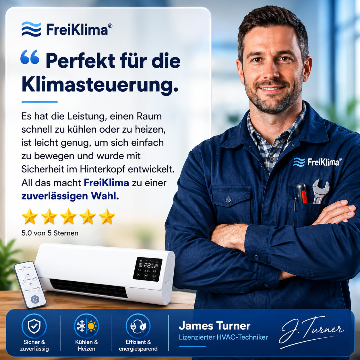 FreiKlima Pro – Tragbare Klimaanlage & Heizung ohne Installation | 2-in-1 | Bis 51 m²