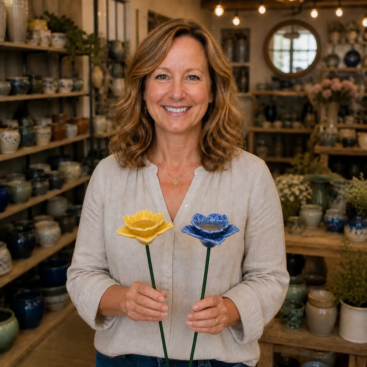 Abbeveratoi per api fatti a mano a forma di fiore – Ceramica resistente alle intemperie, set (2)