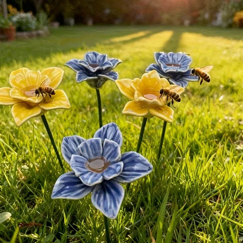 Abbeveratoi per api fatti a mano a forma di fiore – Ceramica resistente alle intemperie, set (2)