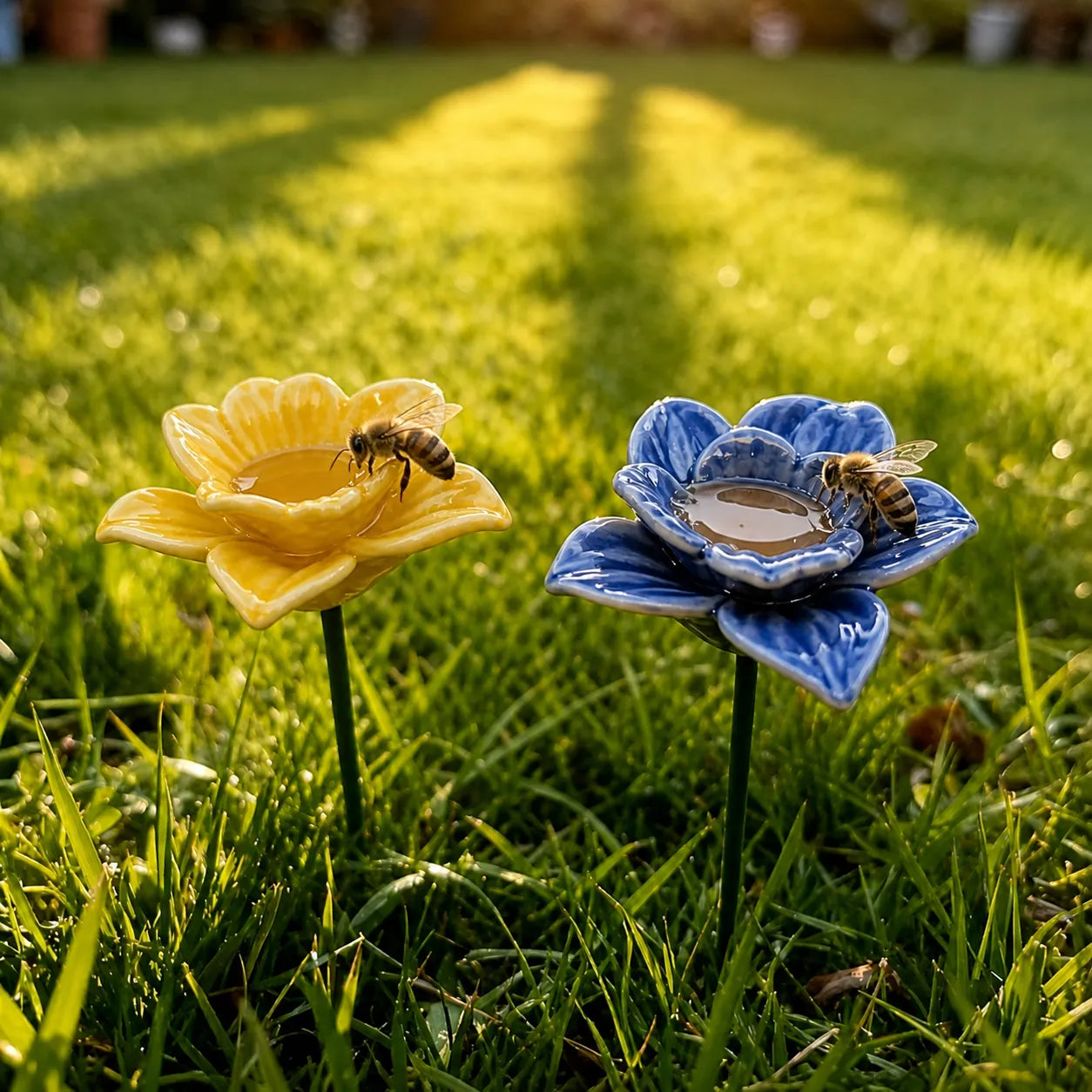 Abbeveratoi per api fatti a mano a forma di fiore – Ceramica resistente alle intemperie, set (2)
