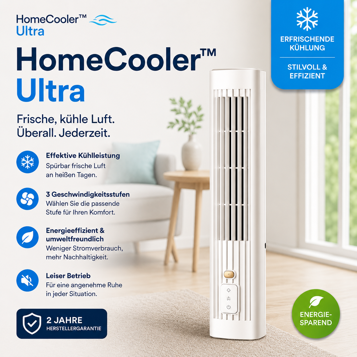 HomeCooler Ultra - Mobile Klimaanlage – Keine Installation nötig | Kühlt sofort mit einem Druck