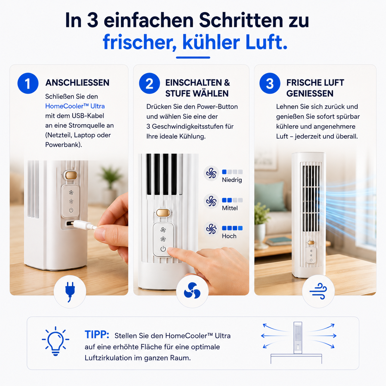 HomeCooler Ultra - Mobile Klimaanlage – Keine Installation nötig | Kühlt sofort mit einem Druck