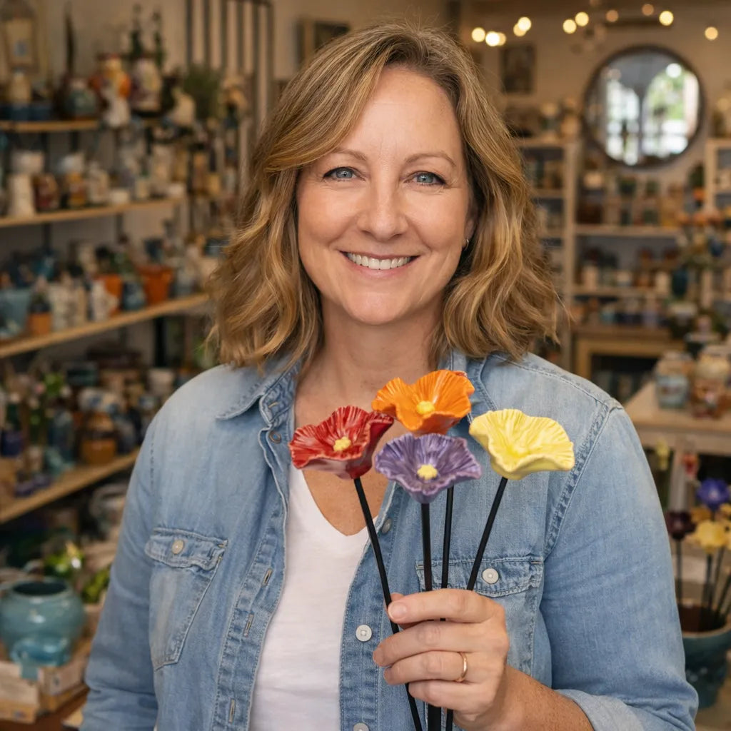 Handgemachte Bienenblüten – Wetterfeste Keramik-Tränken, 4er-Set