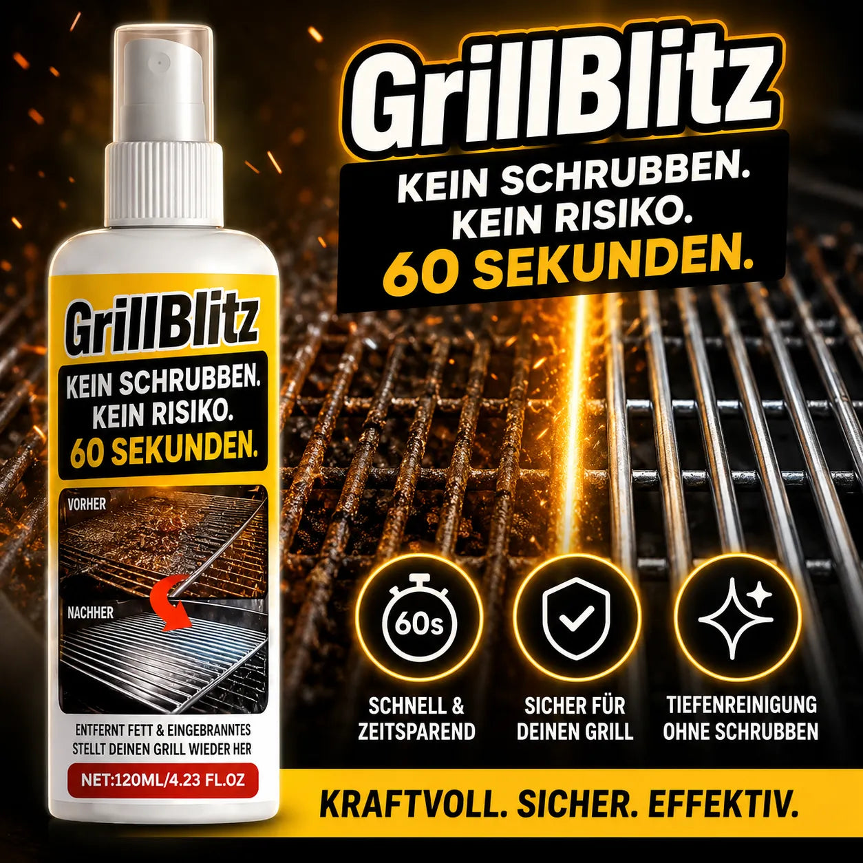 GrillBlitz Grillreiniger - Sauberer Grillrost. Weniger Schrubben.