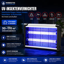 Lade das Bild in den Galerie-Viewer, UV-Insektenvernichter – Elektrische Fliegen, Gelsen, Motten, Kakerlaken- &amp; Mückenfalle für Innen und Außen - 30–170 m²
