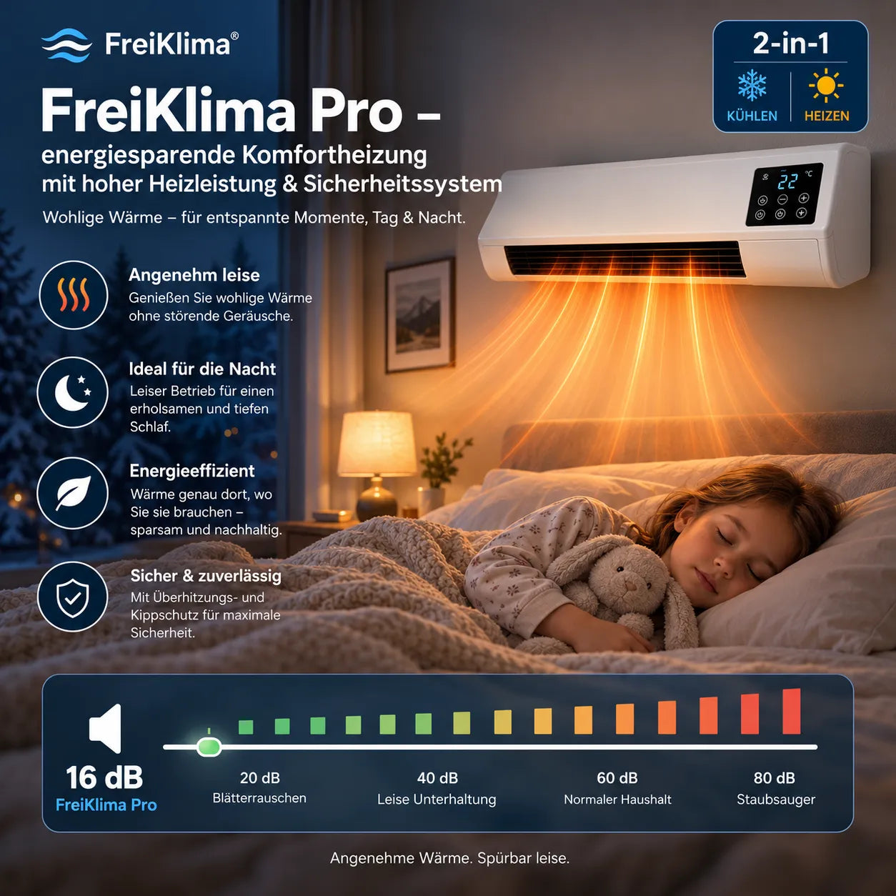 FreiKlima Pro – energiesparende tragbare Komfortheizung mit hoher Heizleistung & Sicherheitssystem ohne Installation | Bis 51 m²