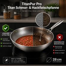 Lade das Bild in den Galerie-Viewer, TitanPur Pro Premium Titan Schmor- &amp; Hackfleischpfanne mit hohem Rand für vielseitiges Braten und Schmoren