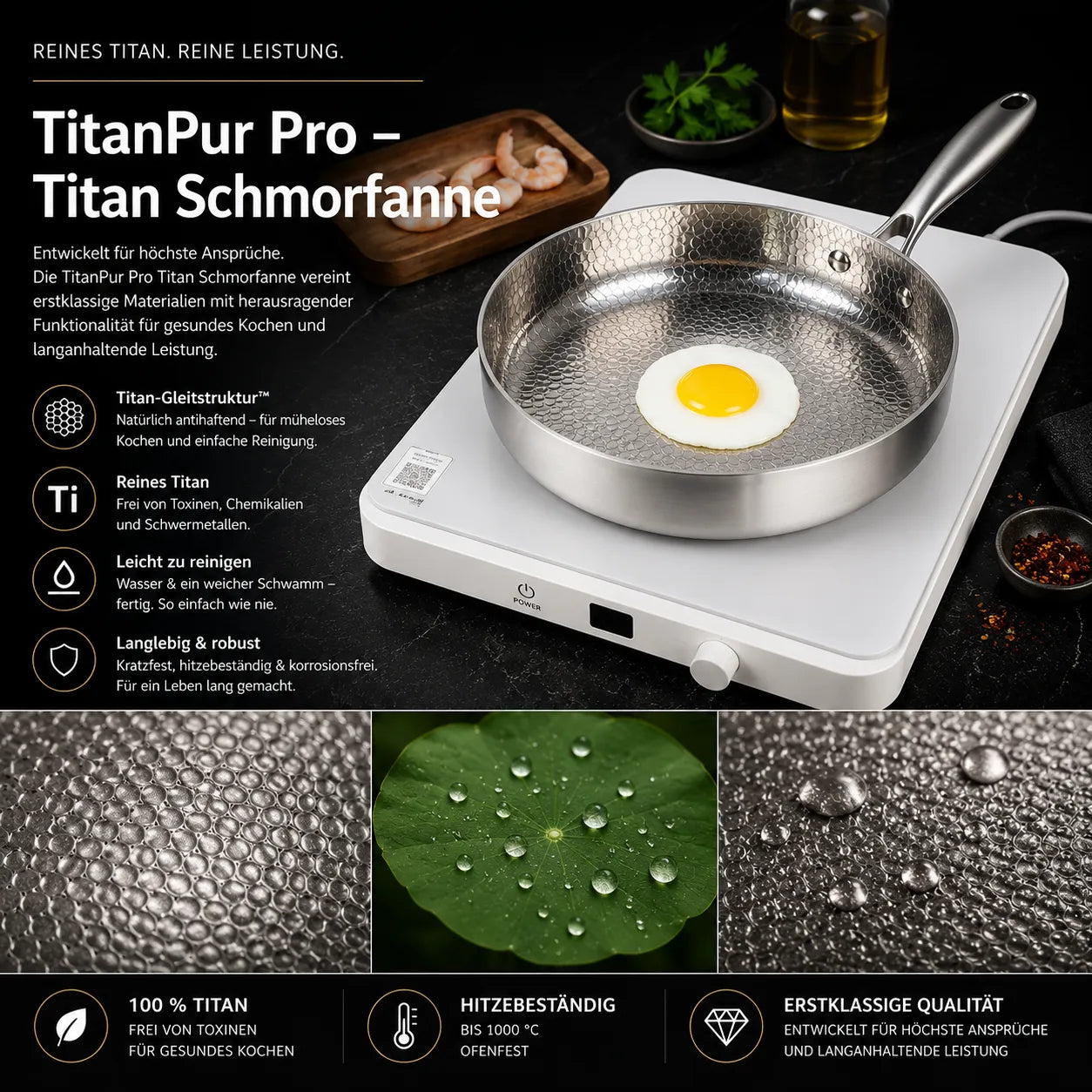 TitanPur Pro Premium Titan Schmor- & Hackfleischpfanne mit hohem Rand für vielseitiges Braten und Schmoren
