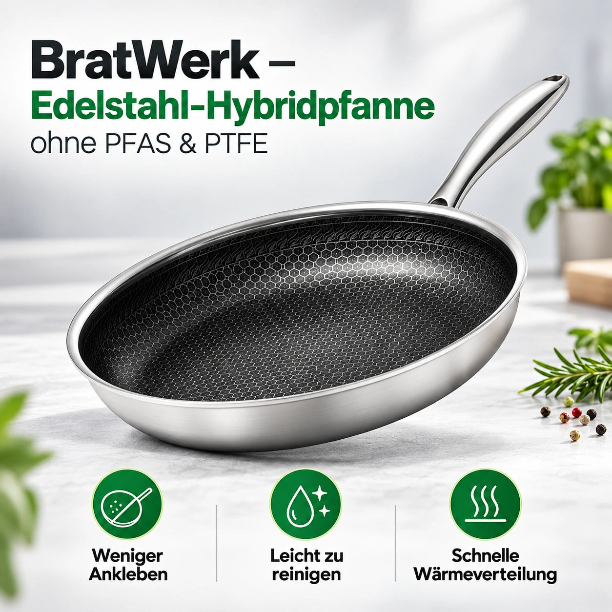BratWerk – Edelstahl-Hybridpfanne ohne PFAS & PTFE