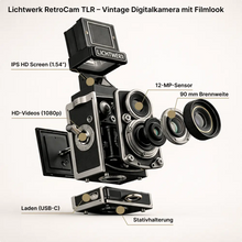 Lade das Bild in den Galerie-Viewer, Lichtwerk RetroCam TLR – Vintage Digitalkamera mit Filmlook
