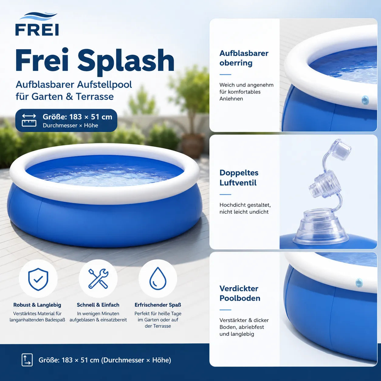 Frei Splash – Aufblasbarer Aufstellpool für Garten & Terrasse