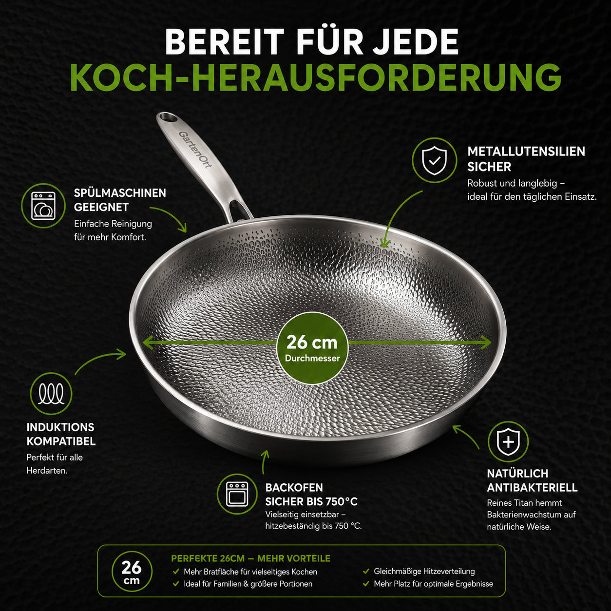 TitanPur Pro – Beschichtungsfreie Titanpfanne ohne PFAS & PTFE | 26 cm