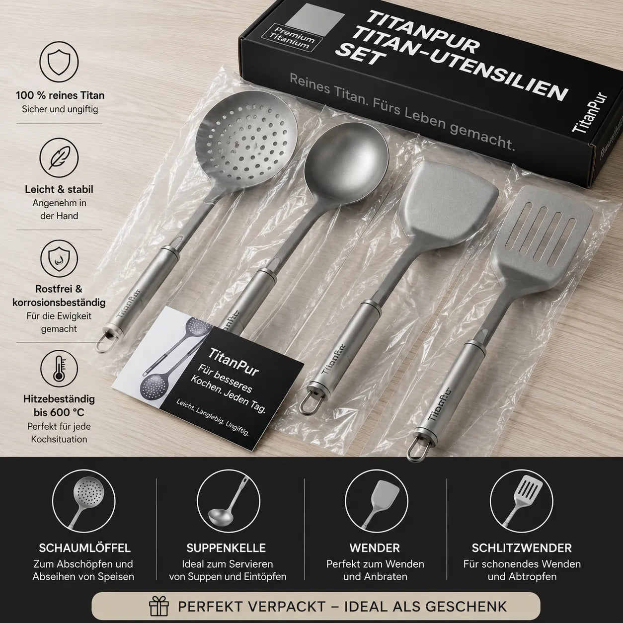 TitanPur Utensilien-Set zum Kochen und Grillen
