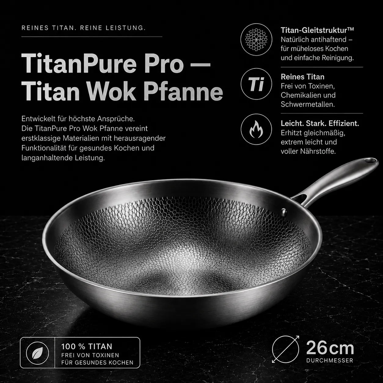 TitanPure Pro – Beschichtungsfreie Wok-Pfanne ohne PFAS & PTFE