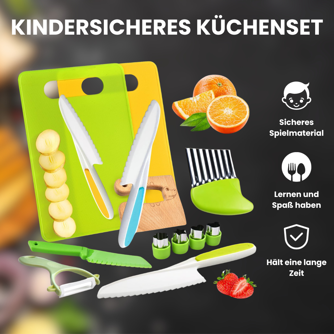 Kindersicheres Bio-Küchenset nach Montessori inkl. 2x GRATIS Kinder-Schneidebrett